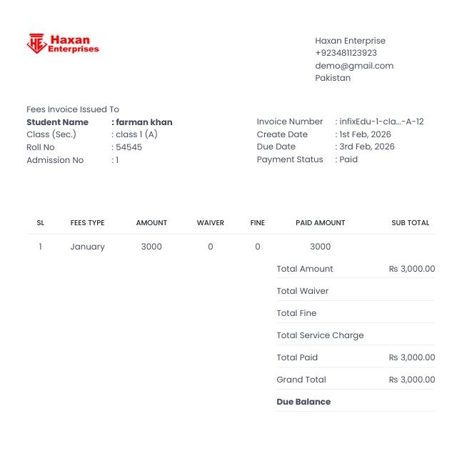 Fee Invoice Sample